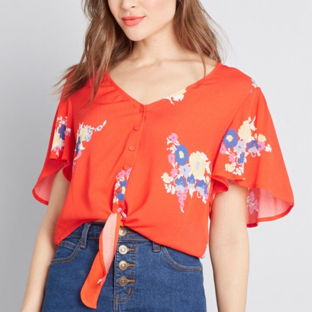 ModCloth Poppy Red Crop Tie Top